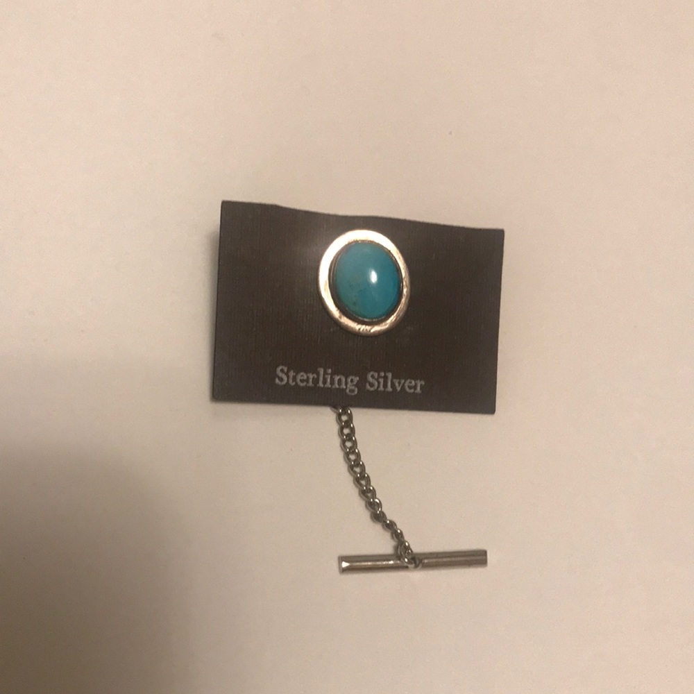 Turquoise and sterling silver tie tack